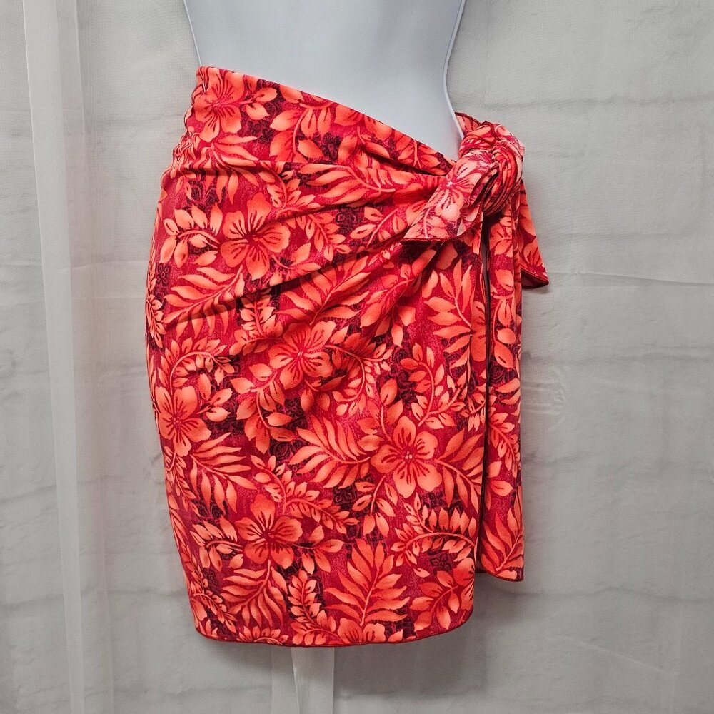 Leilani Coral Orange Floral Tropical Tie Waist Swimsuit Cover Skirt Mini OSFM
